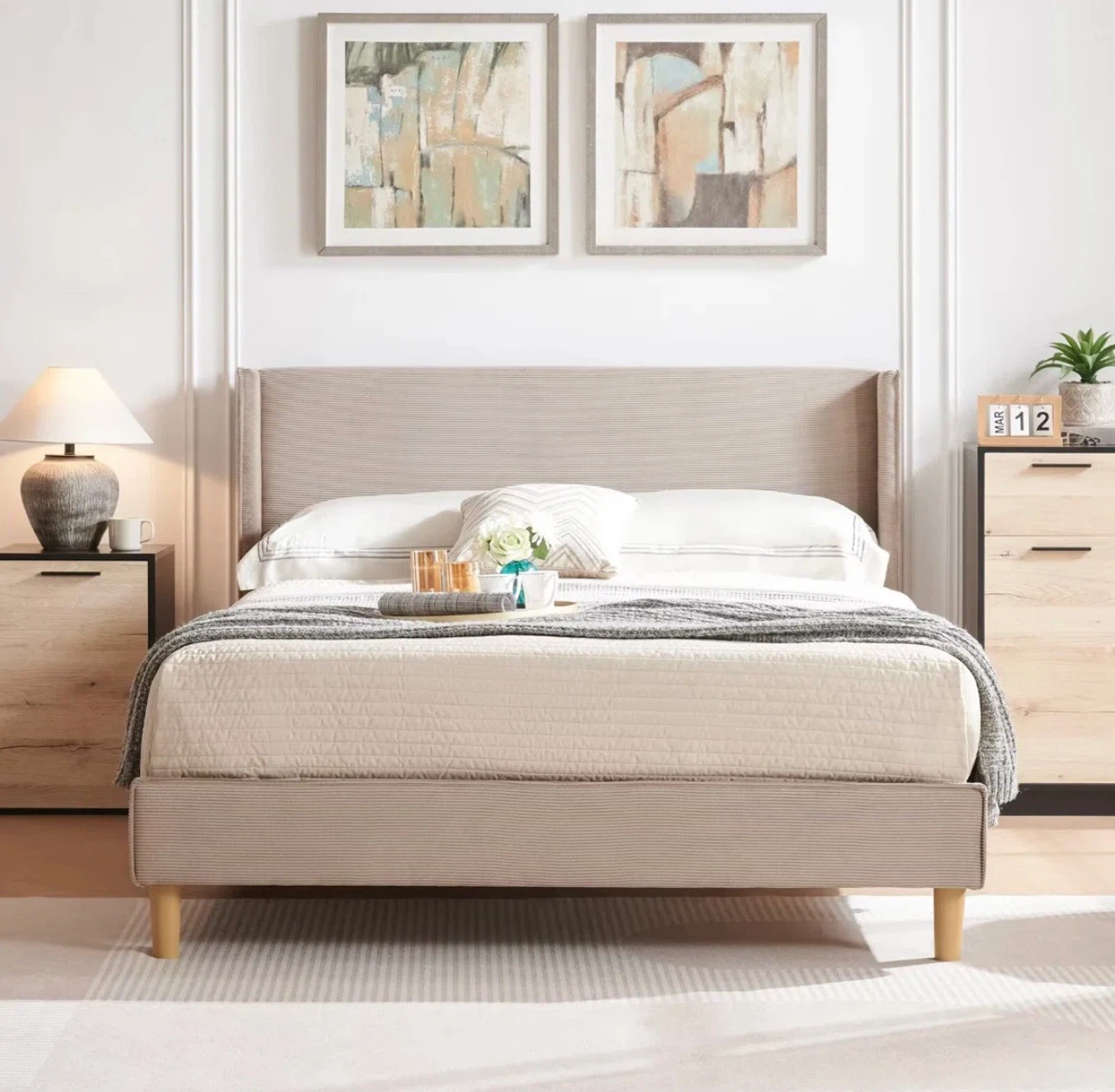 Queen Size Bed Frame with Headboard & Mattress - photo 4