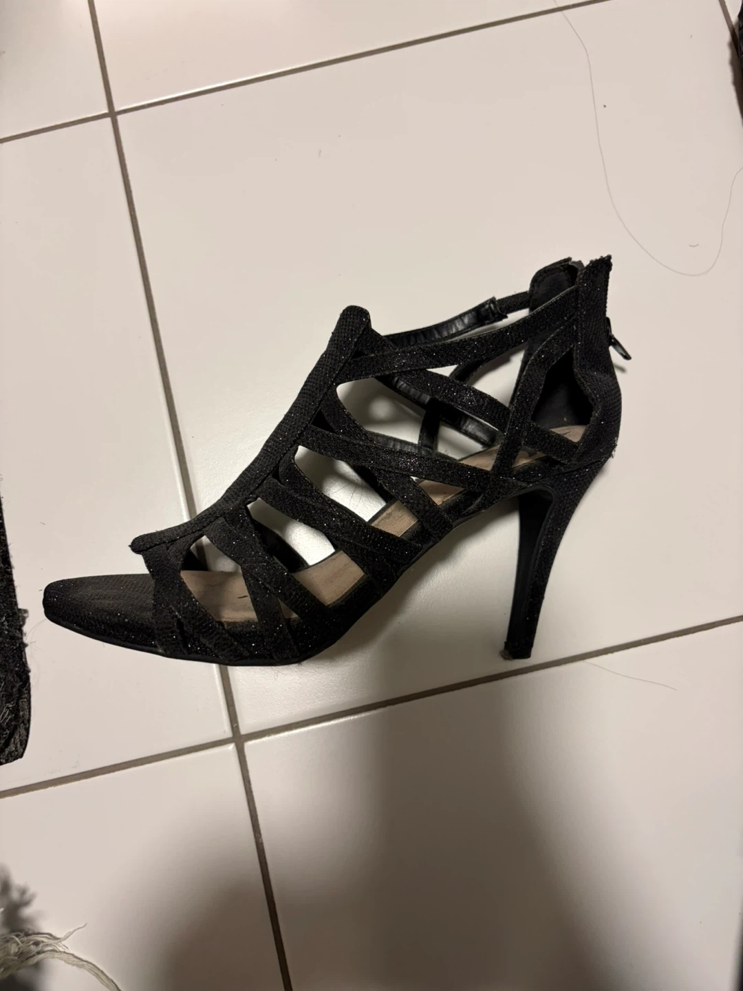 Black strappy heeled sandals