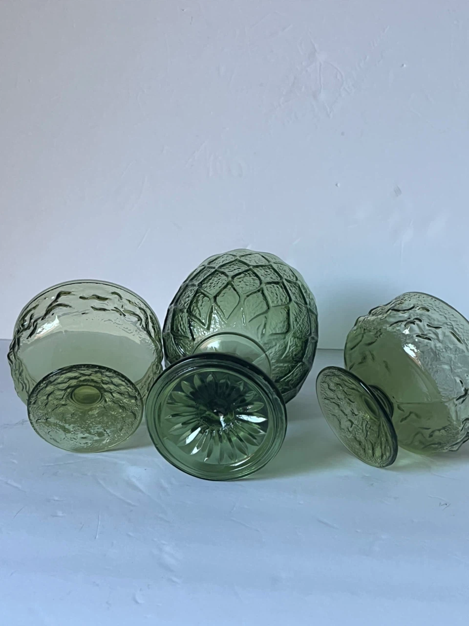 Set of 3 Green Glass Pedestal Dessert Bowls - photo 2