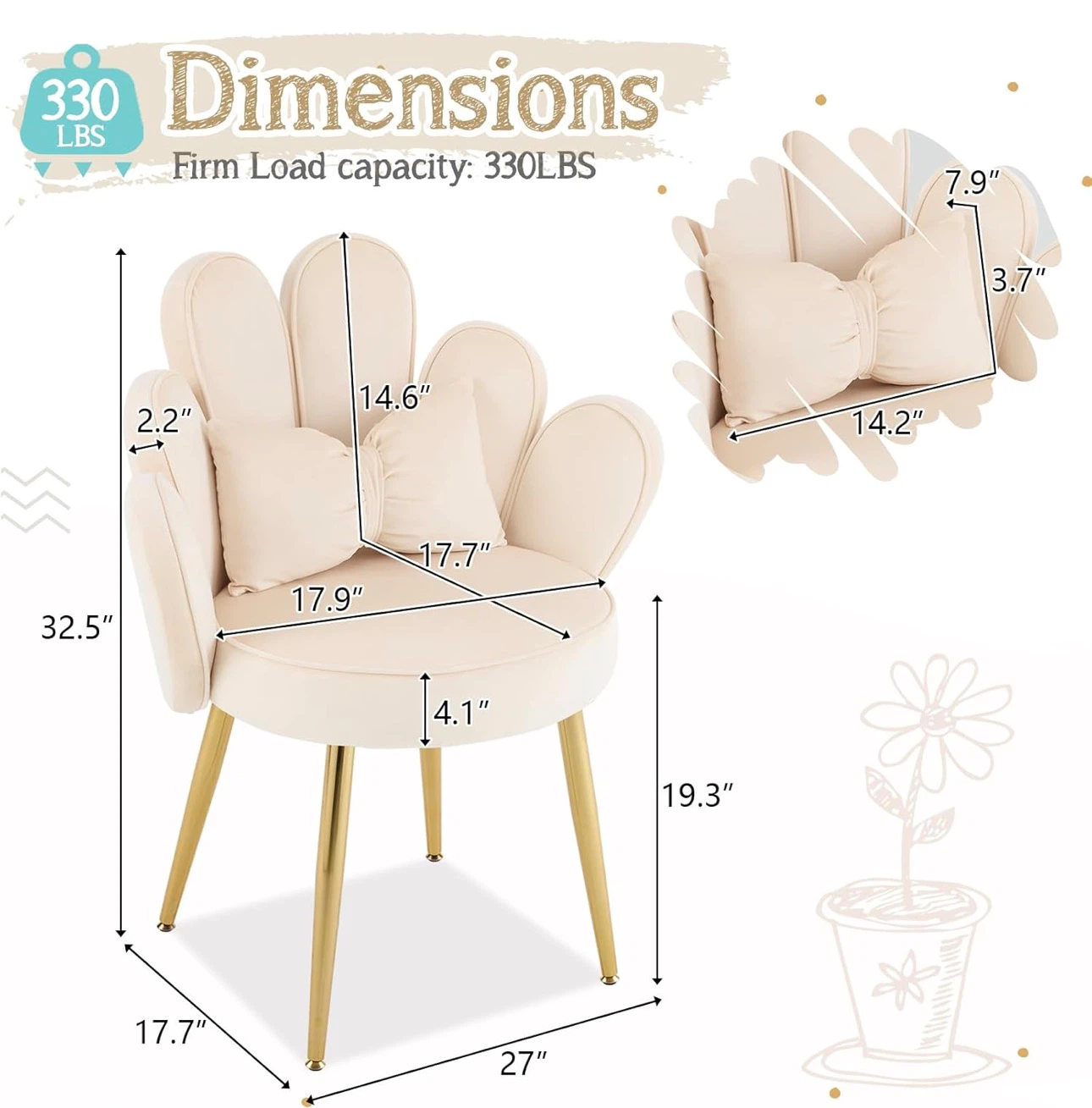 Velvet Accent Chair with Bow Pillow - Cream - photo 2