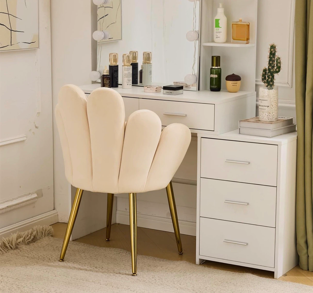 Velvet Accent Chair with Bow Pillow - Cream - photo 3