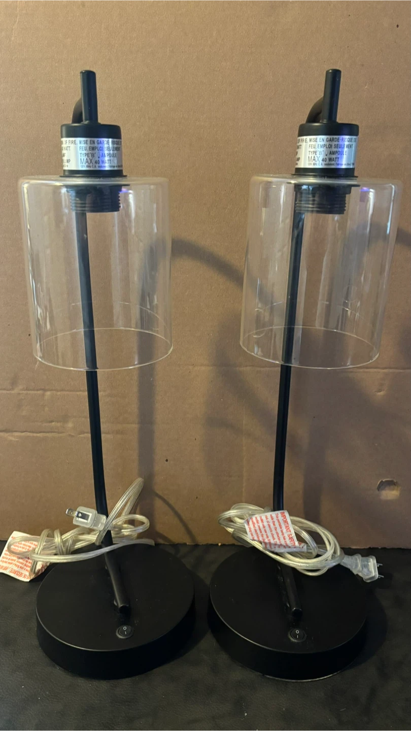 Set of 2 Black Metal Table Lamps with Glass Shades - photo 2