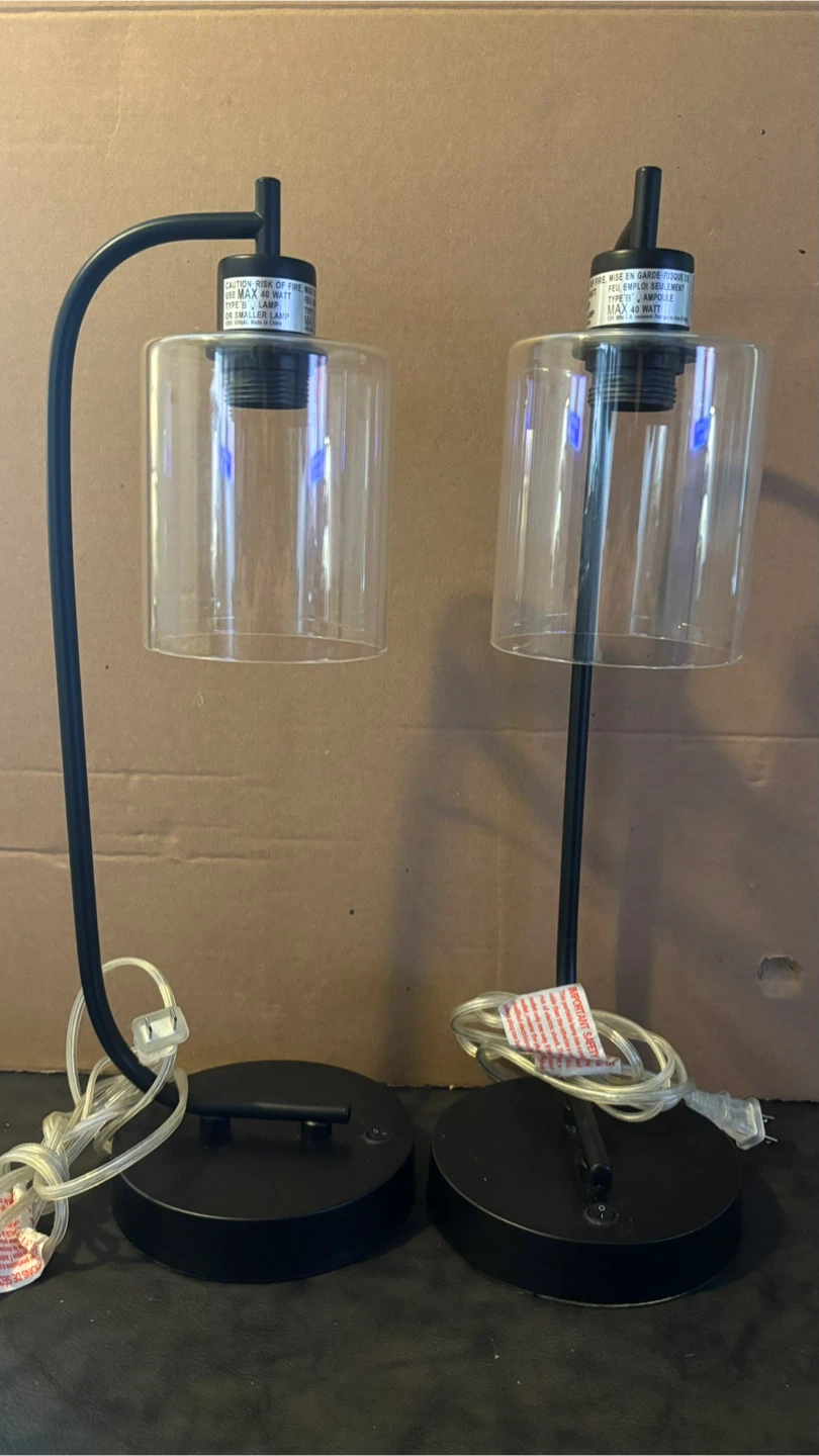Set of 2 Black Metal Table Lamps with Glass Shades - photo 3