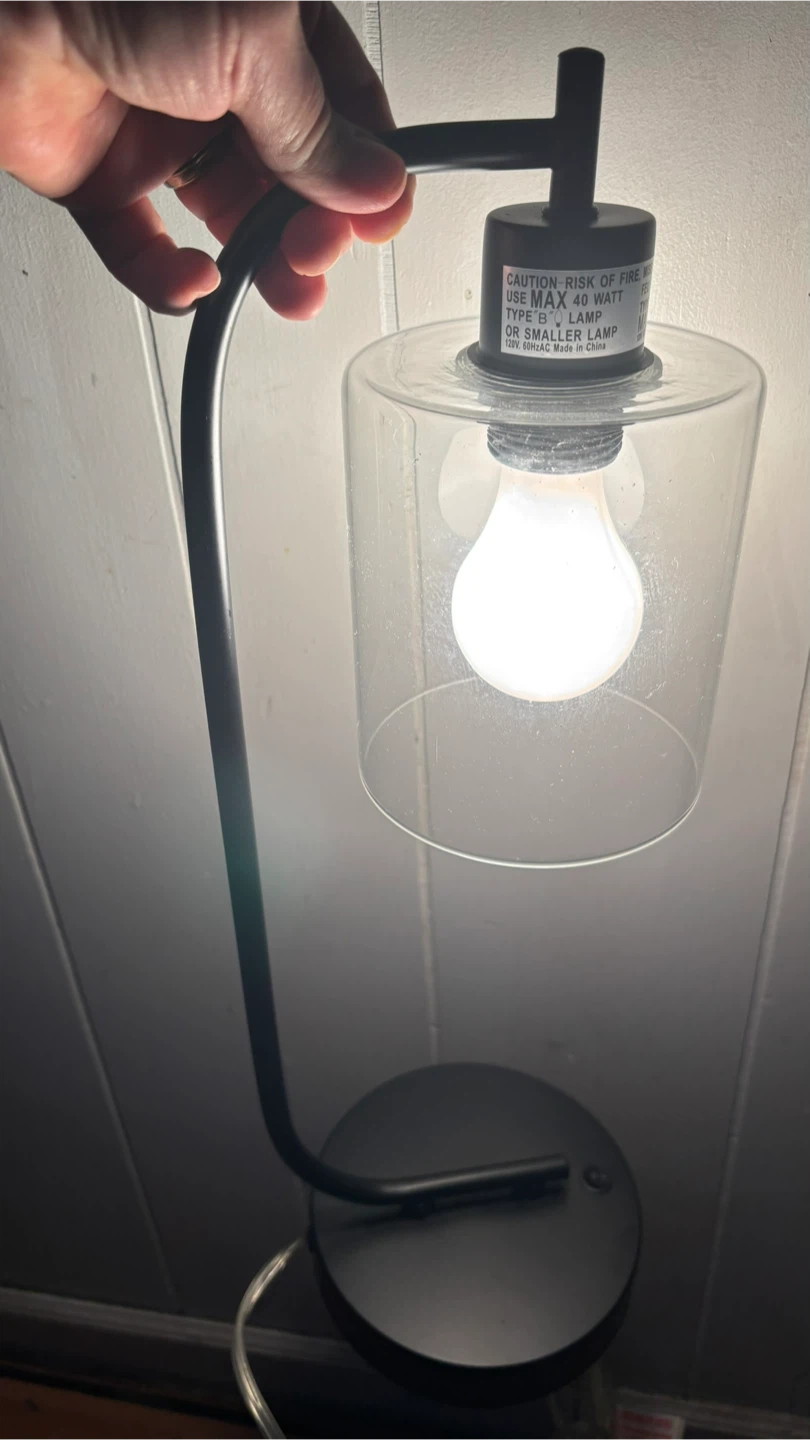 Set of 2 Black Metal Table Lamps with Glass Shades - photo 5