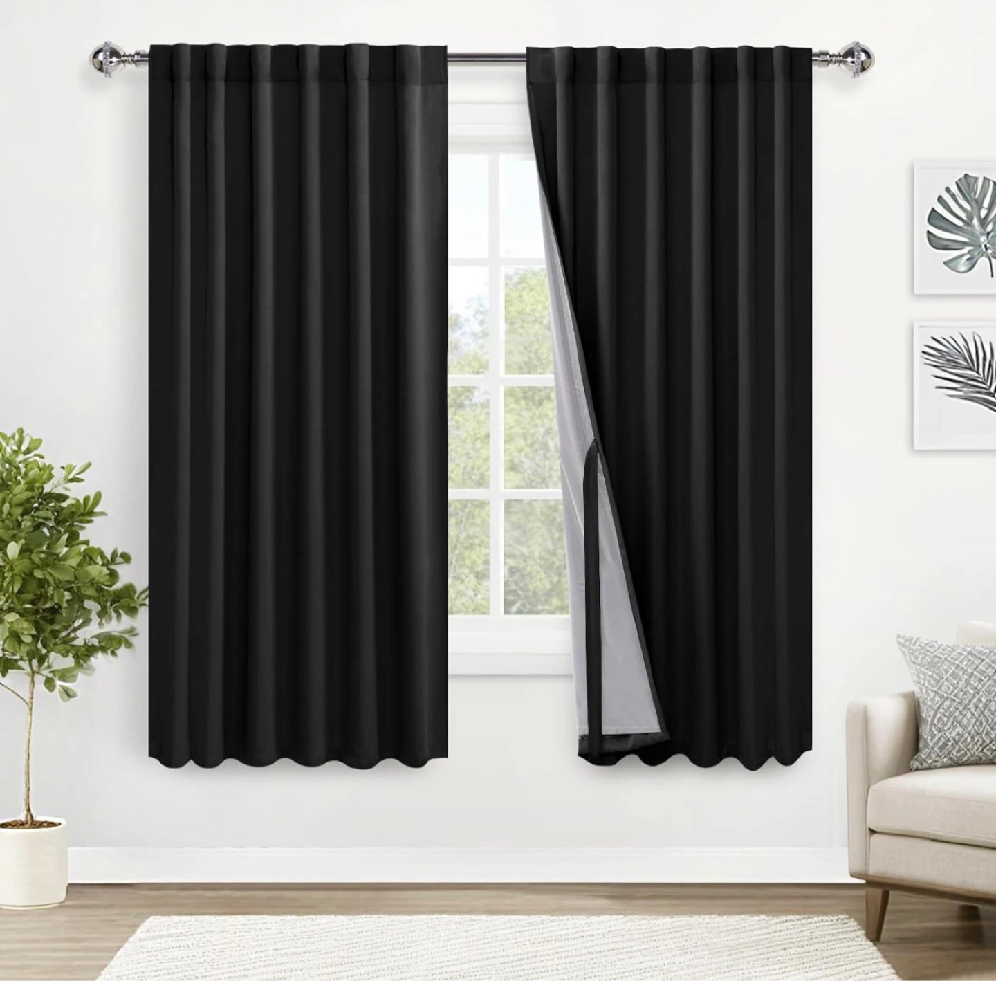 100% Blackout Curtains - 2 Panels - 52x63 - Black - brand new