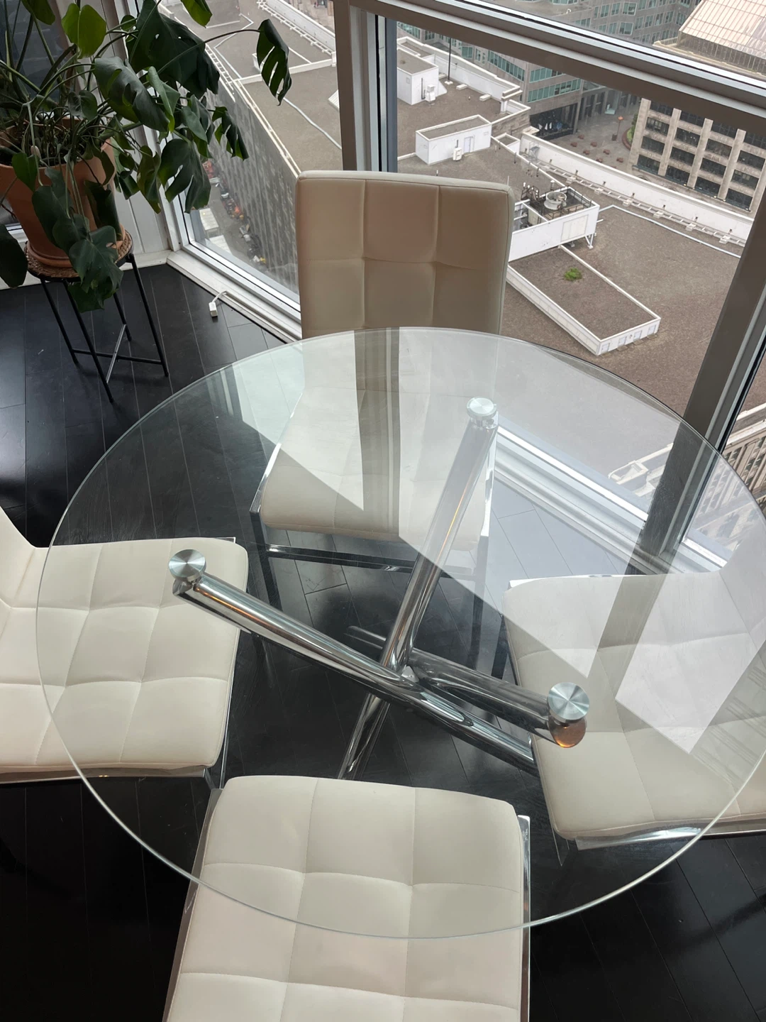 4-Person Glass Top Dining Set with White Chairs - photo 2