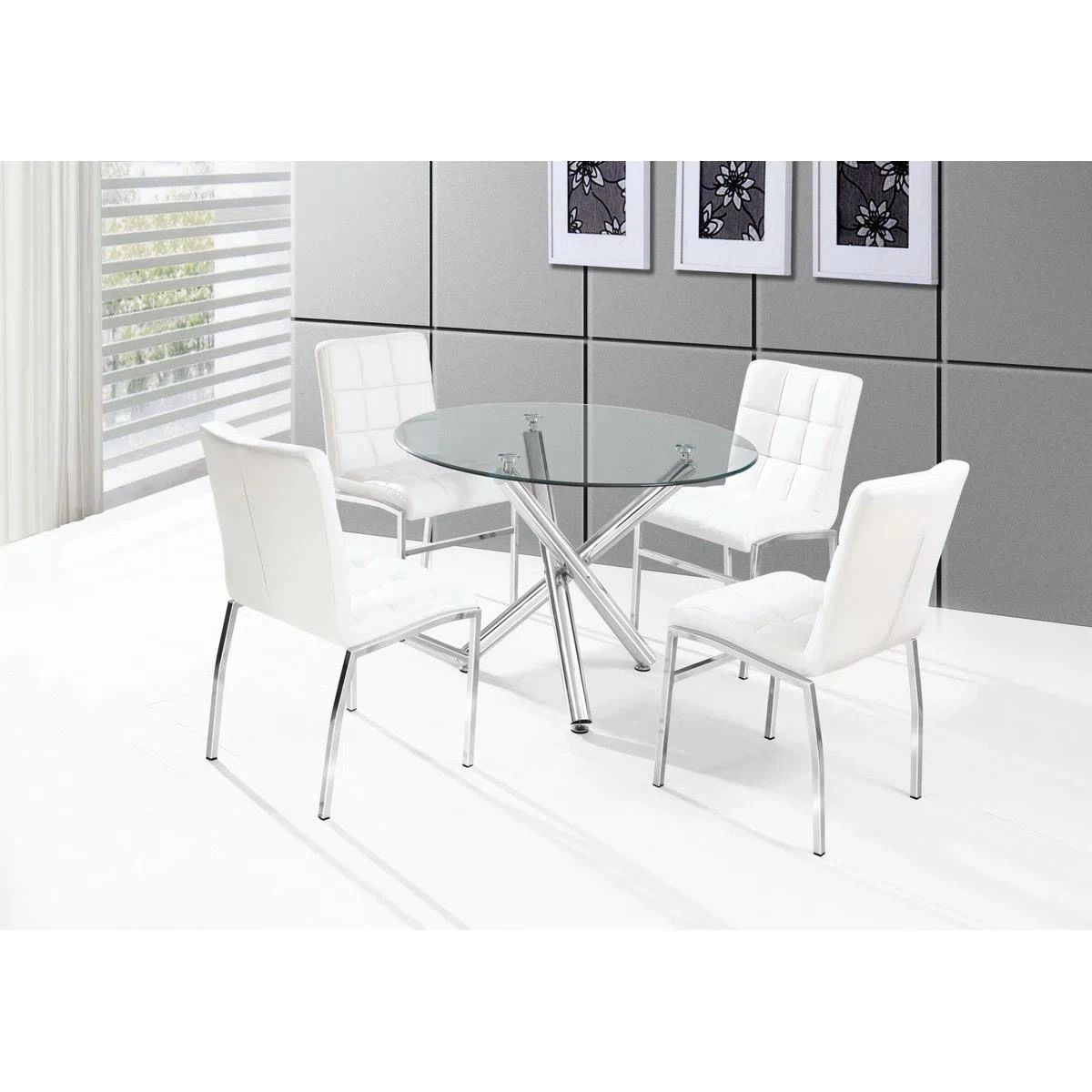 4-Person Glass Top Dining Set with White Chairs - photo 4