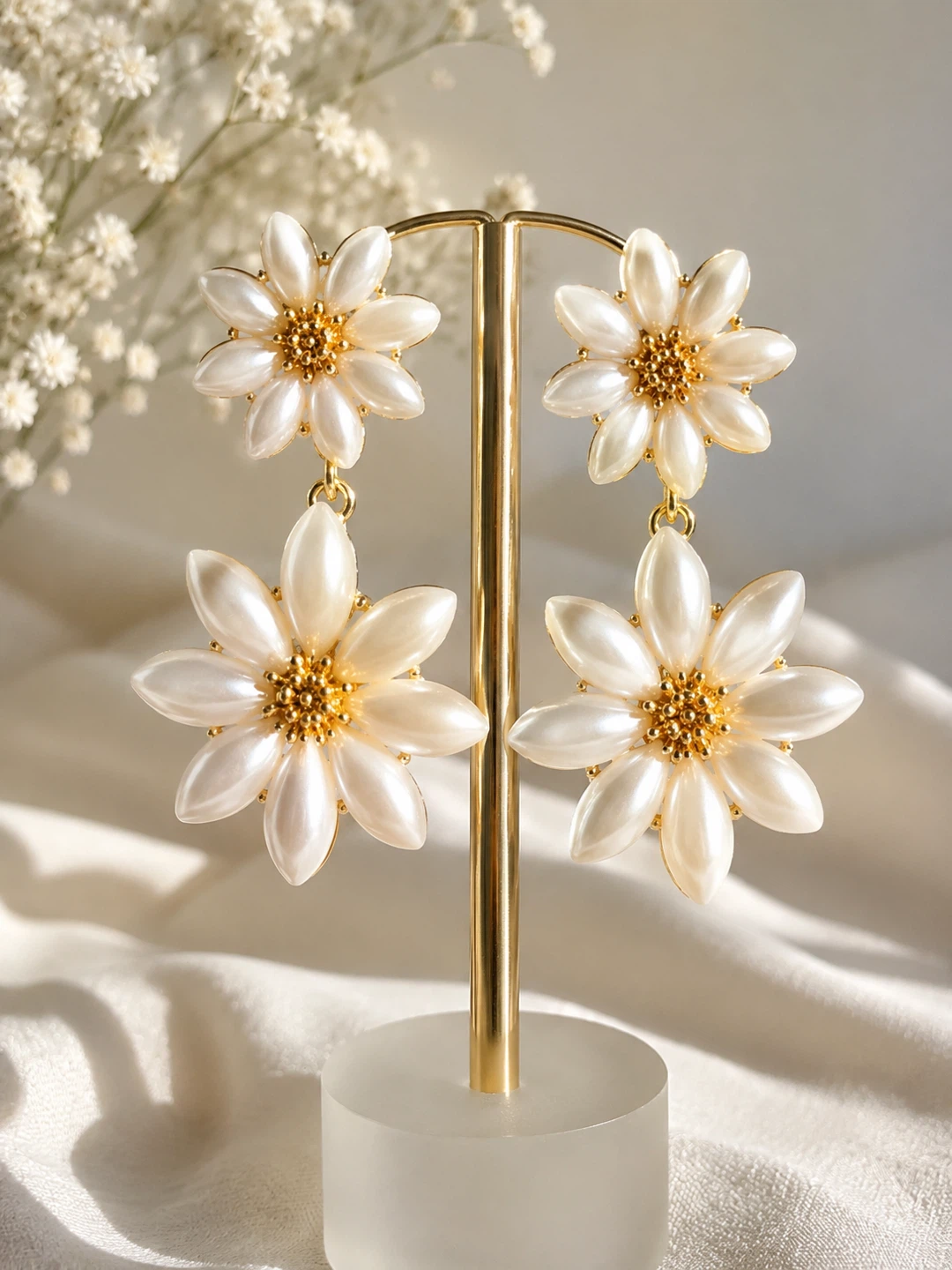 Pearl Bow & Flower Dangle Earrings - photo 2