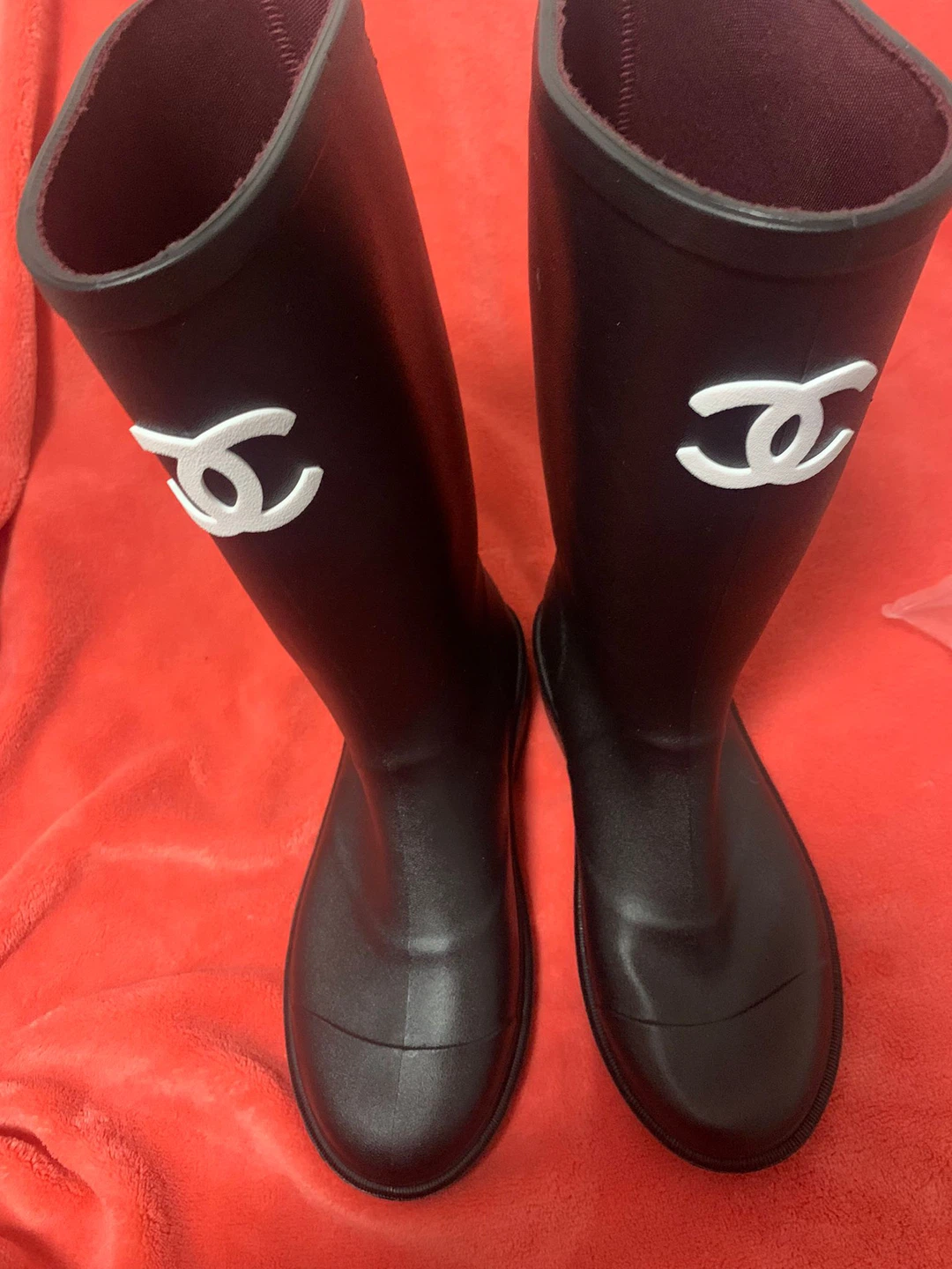 Chanel Black Rubber Rain Boots