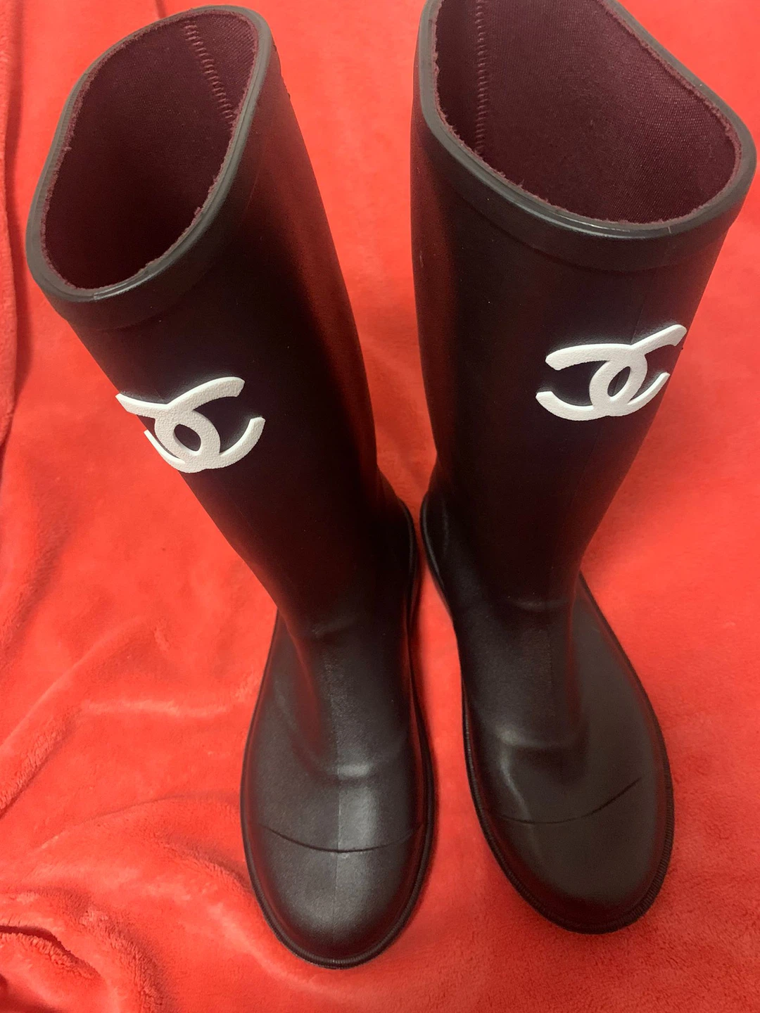 Chanel Black Rubber Rain Boots - photo 2