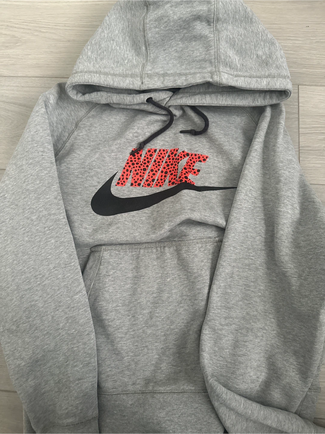 Nike Grey Hoodie with Red Leopard Print Logo