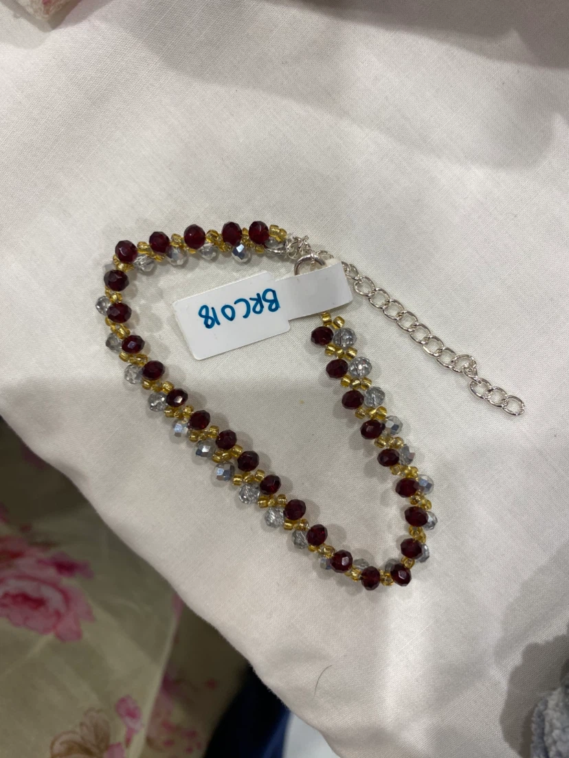 Hand made Beaded Bracelet - Burgundy, Gold, and Silver