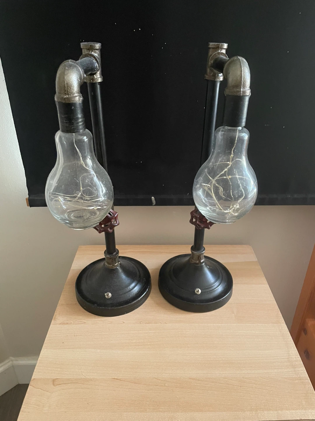 Pair of Industrial Pipe Table Lamps with LED Fairy Lights - photo 2
