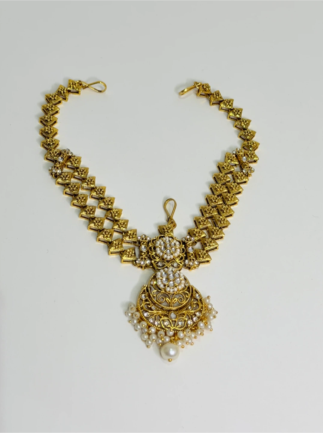 Gold-toned Indian bridal Jewellery Set with Pearls - photo 3