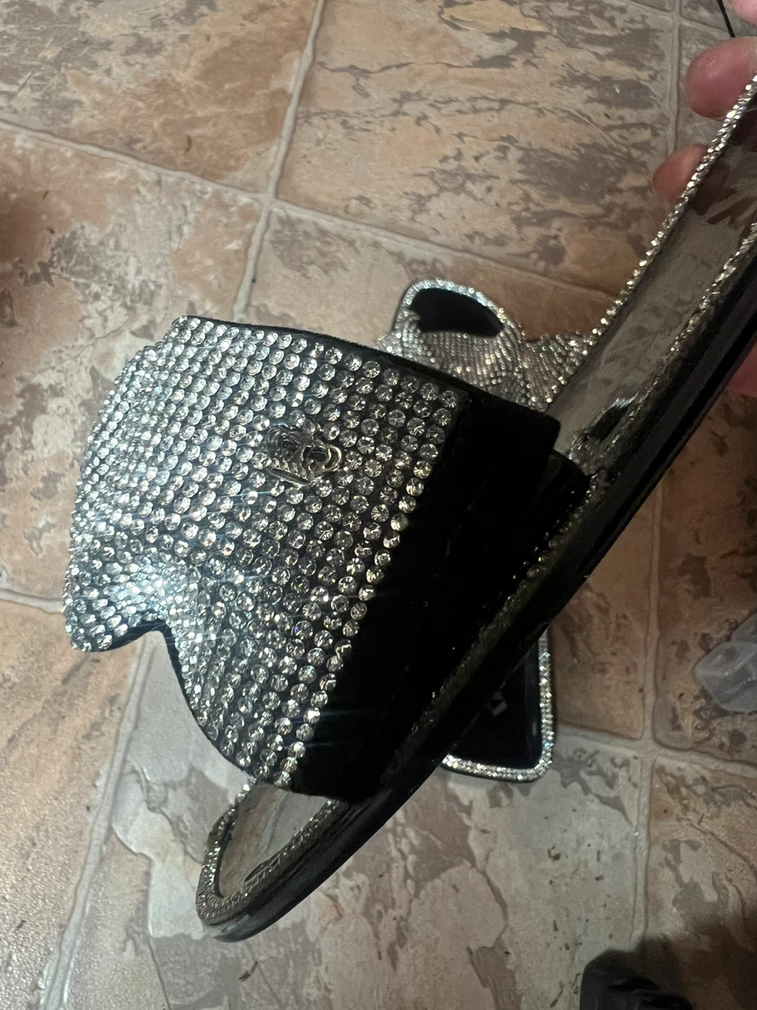 Juicy Couture Black Rhinestone Bow Slides size 6 - photo 3