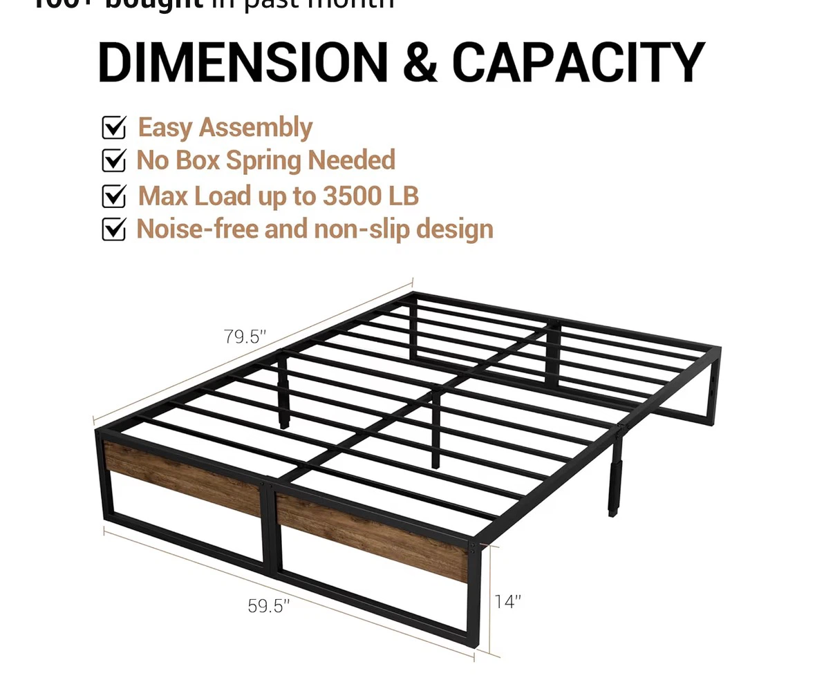 Industrial Style Metal Bed Frame with Wood Panels - photo 2