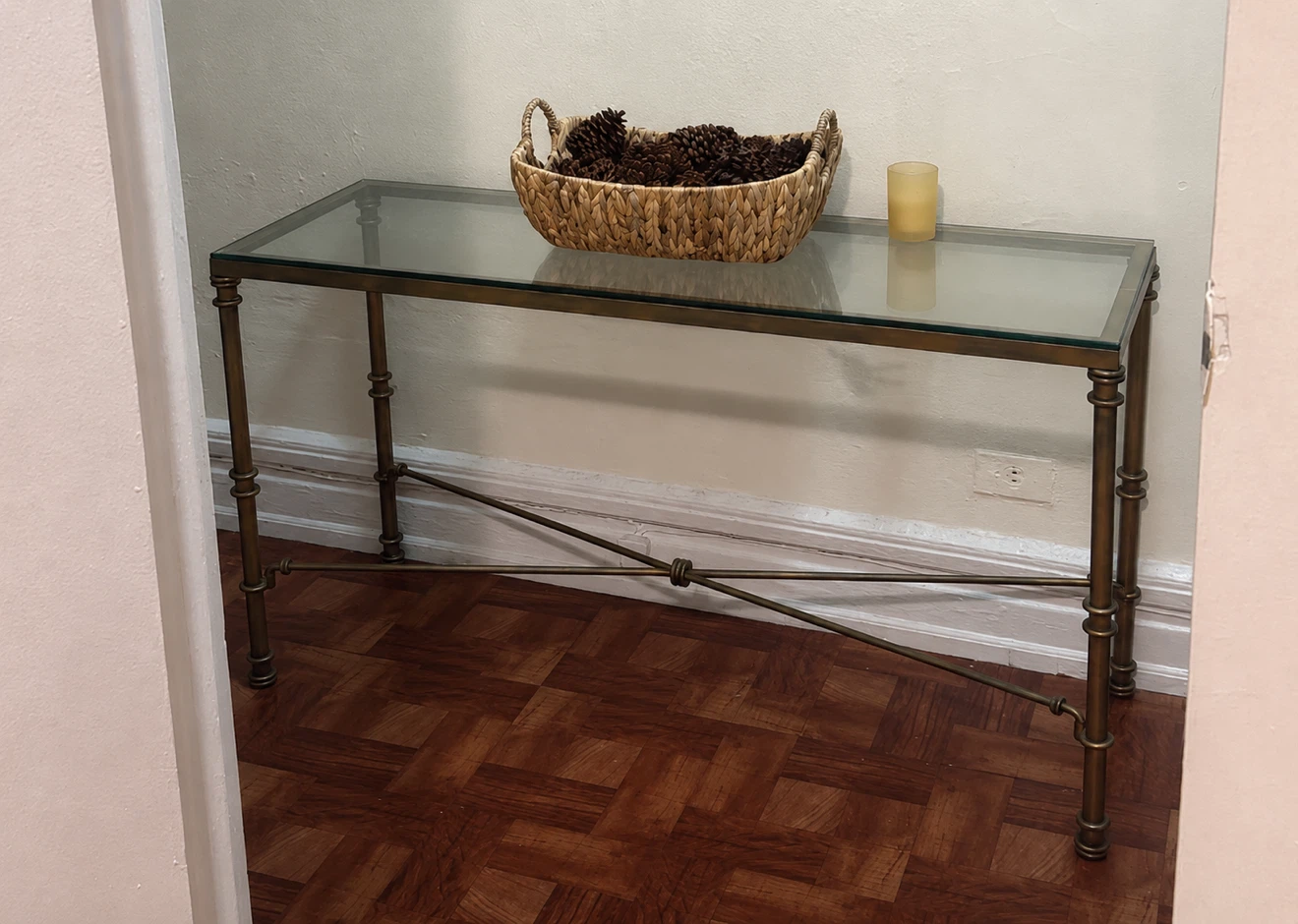 Glass Top Console Table with Metal Frame