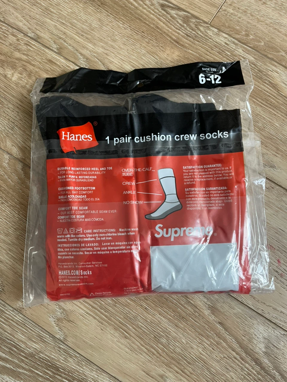 SURPREME Hanes 1 Pair Cushion Crew Socks Black Size 6-12 - photo 3