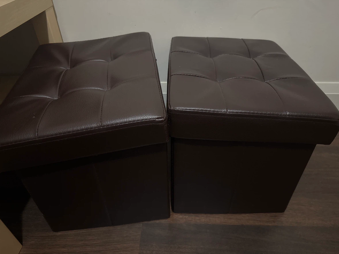 Set of 2 Brown Faux Leather Storage Ottomans