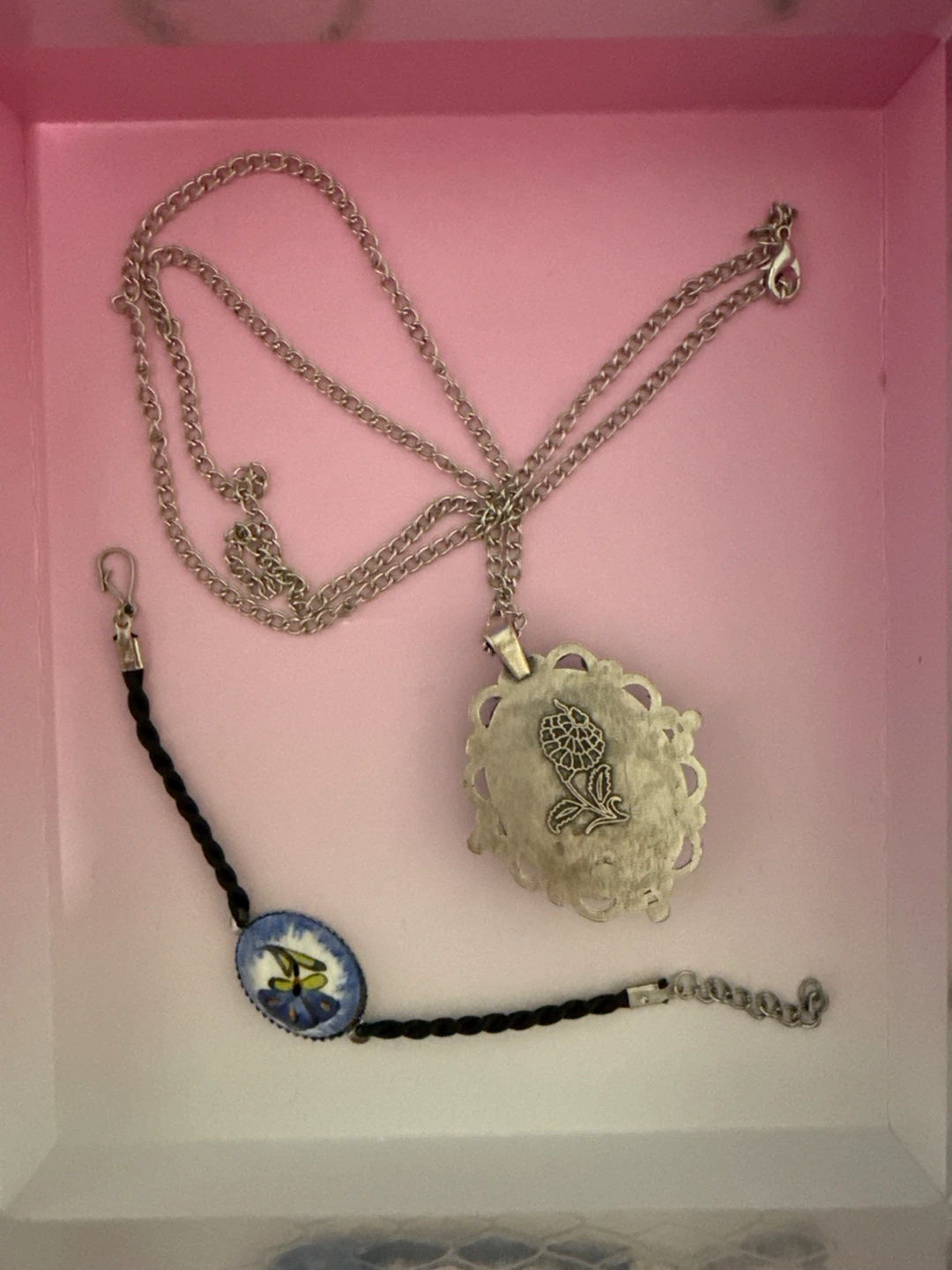 Silver-tone Floral Pendant Necklace and Bracelet Set - photo 2