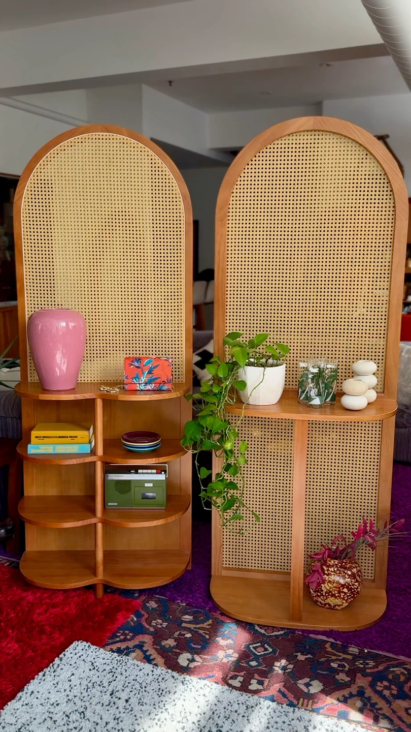 Arched Cane Room Dividers with Shelves
