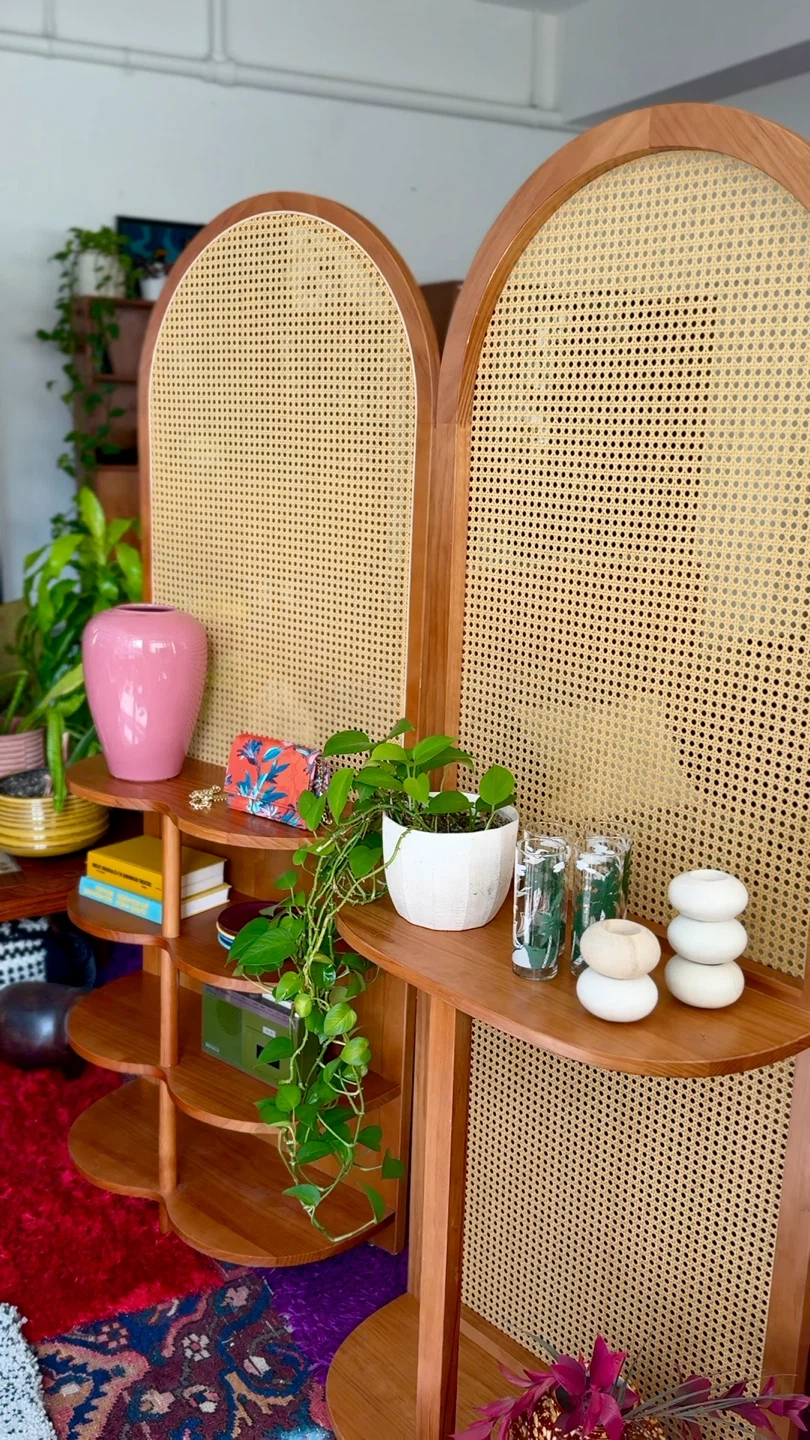 Arched Cane Room Dividers with Shelves - photo 3