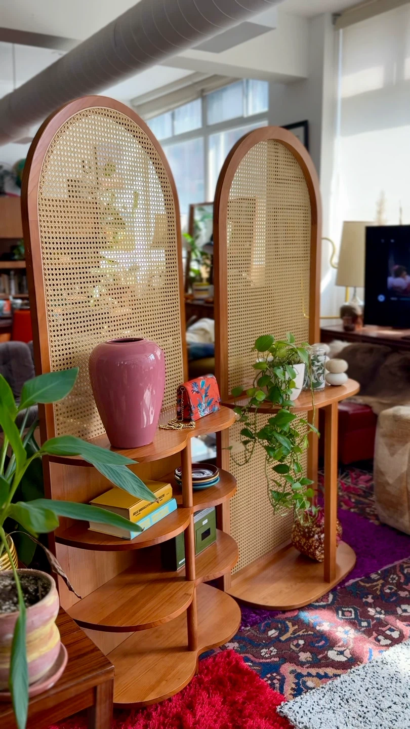 Arched Cane Room Dividers with Shelves - photo 4