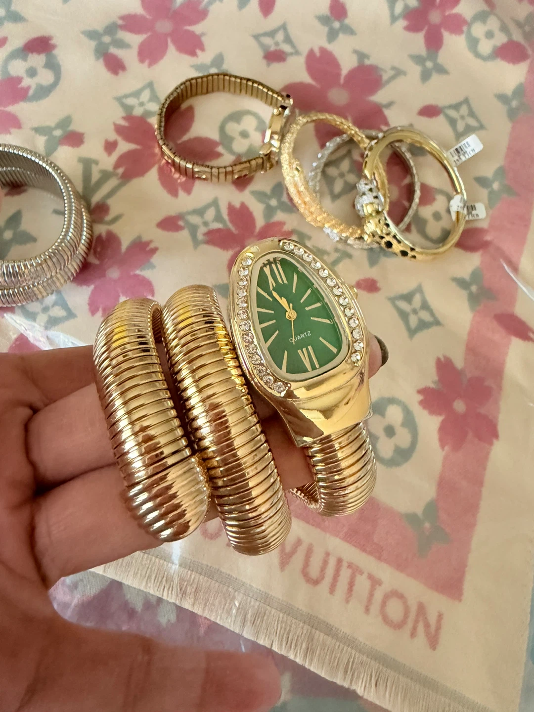 Gold Tone Snake Watch with Rhinestone Bezel - photo 3