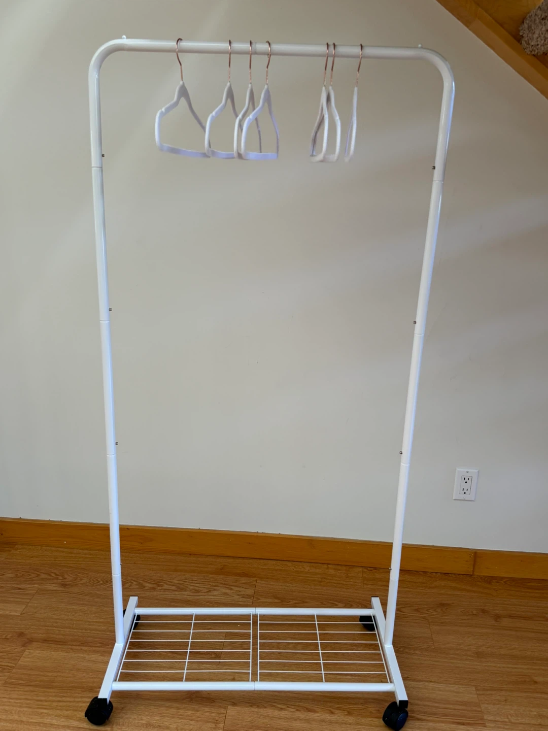 White Rolling Garment Rack with Hangers