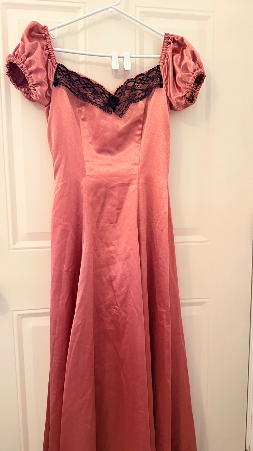 Pink Satin Lace Trim Maxi Dress Size M/S