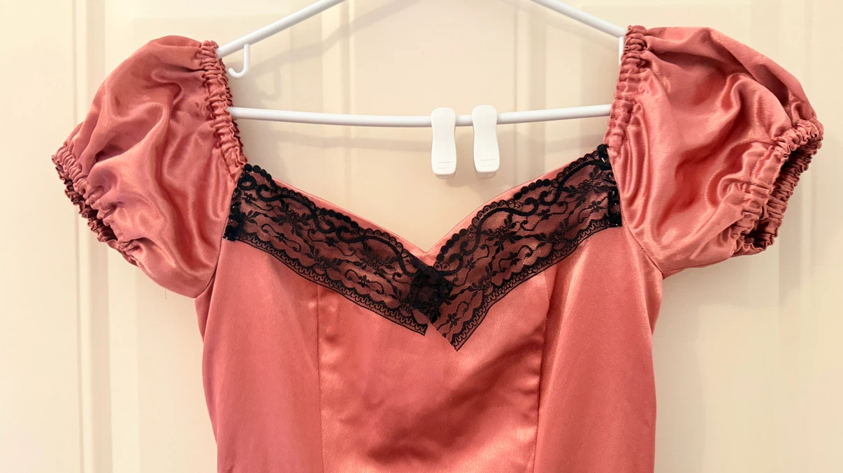 Pink Satin Lace Trim Maxi Dress Size M/S - photo 3