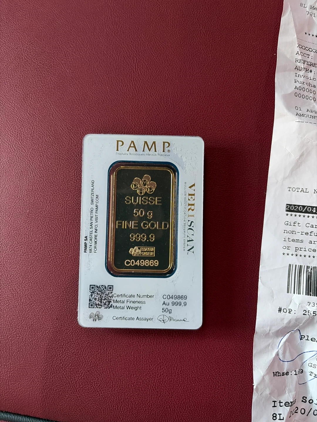 PAMP Suisse 50g Fine Gold 999.9 Bar - photo 2