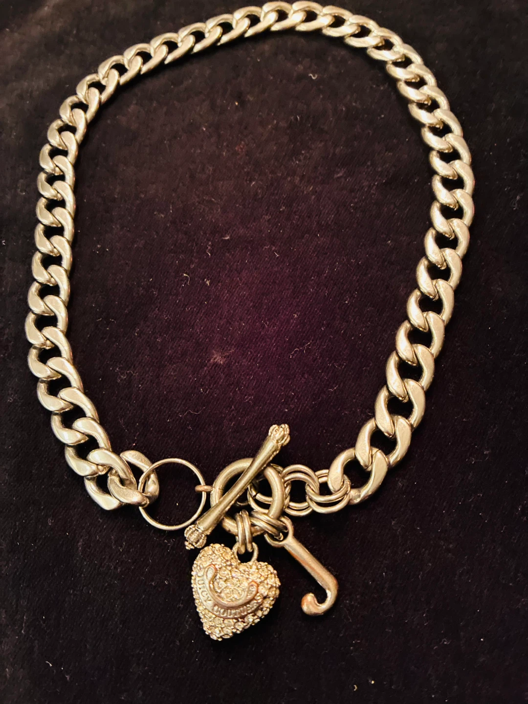 Juicy Couture Silver Heart Charm Choker Necklace