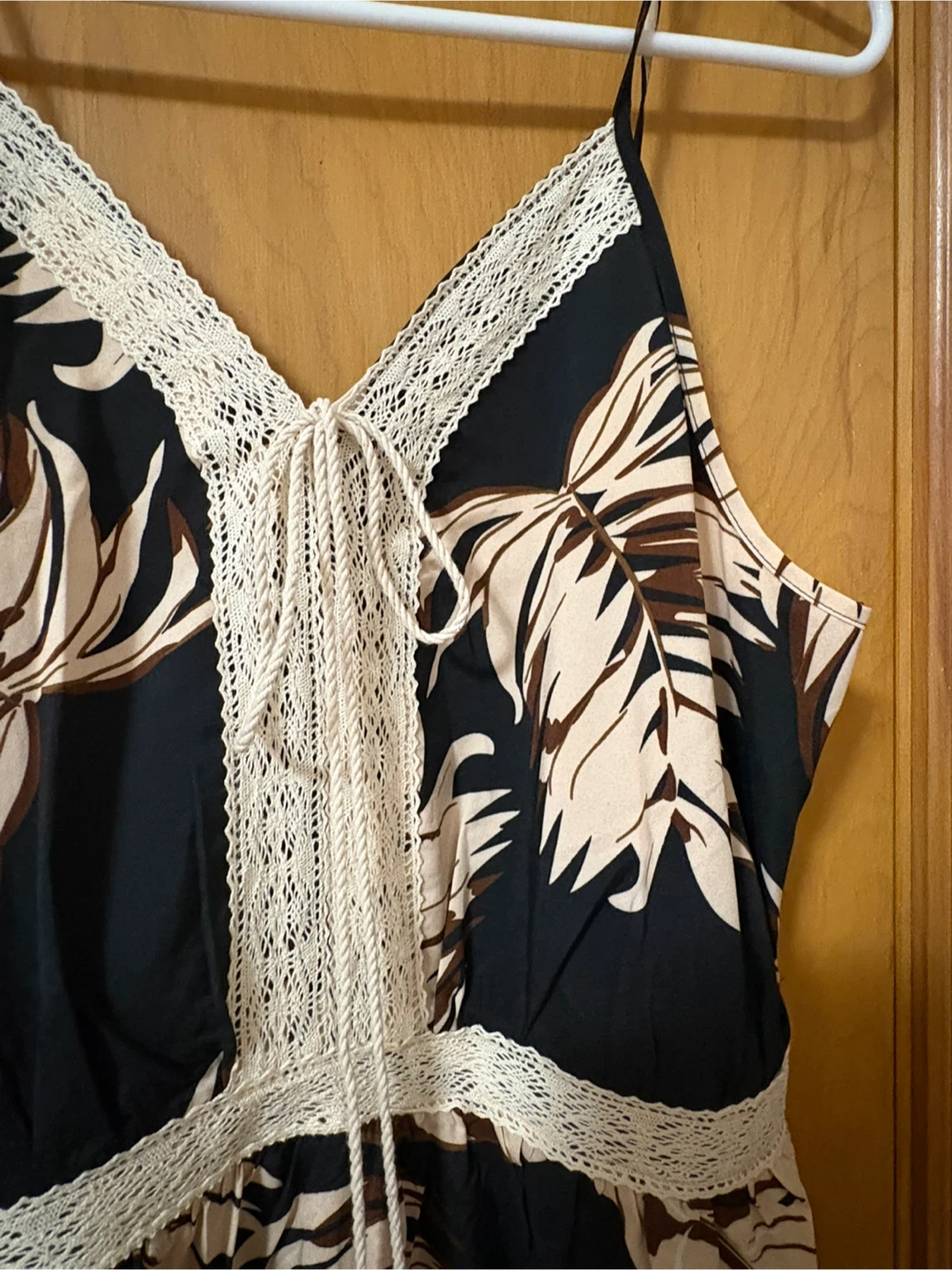 Maxi Dress - Black with Tan Leaf Print - photo 2