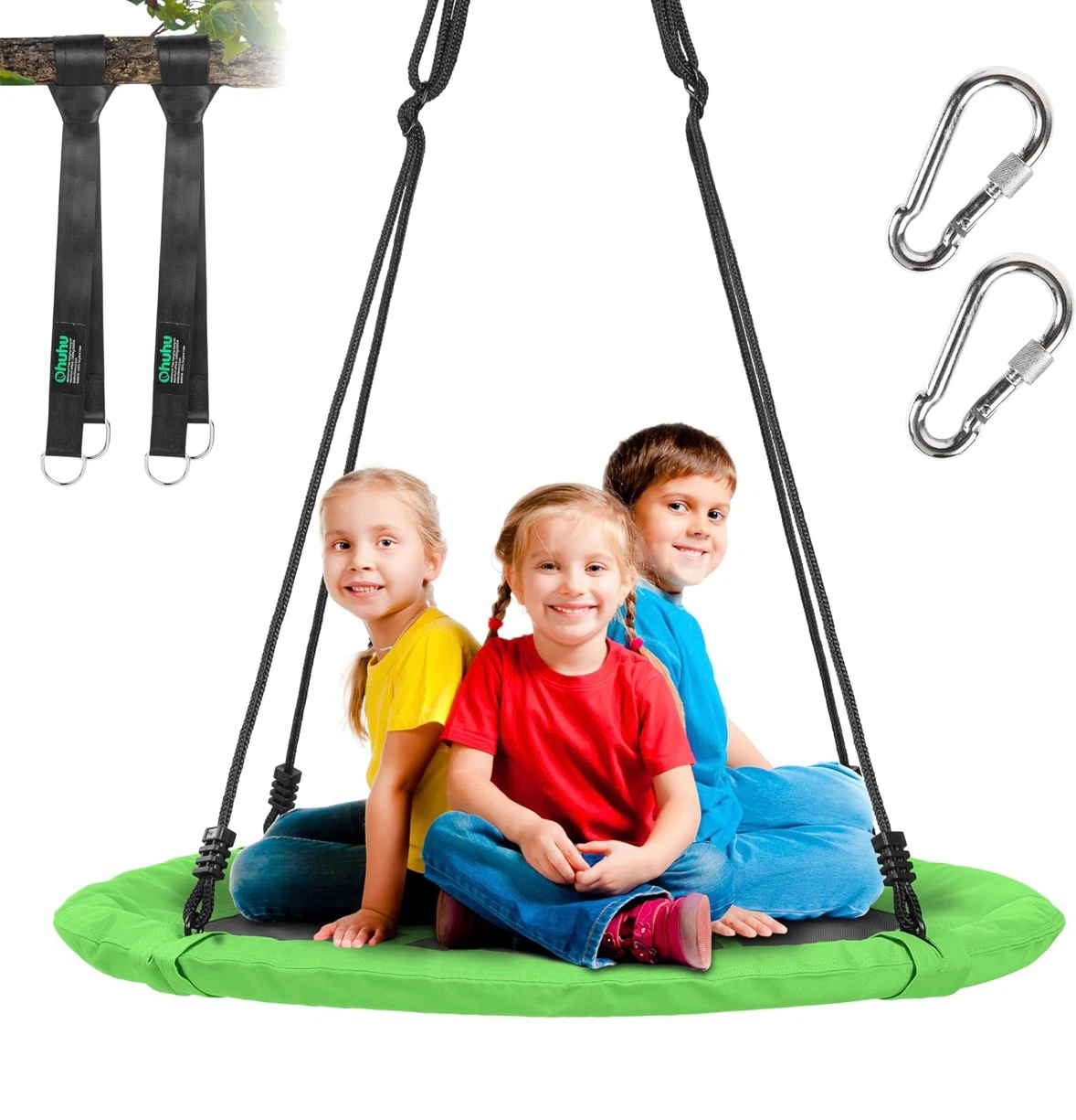 Brand new 40" Green Saucer Swing with Rope & Bonus Hooks