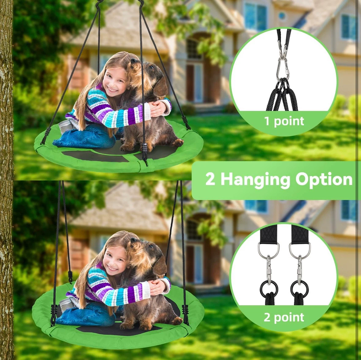 Brand new 40" Green Saucer Swing with Rope & Bonus Hooks - photo 3