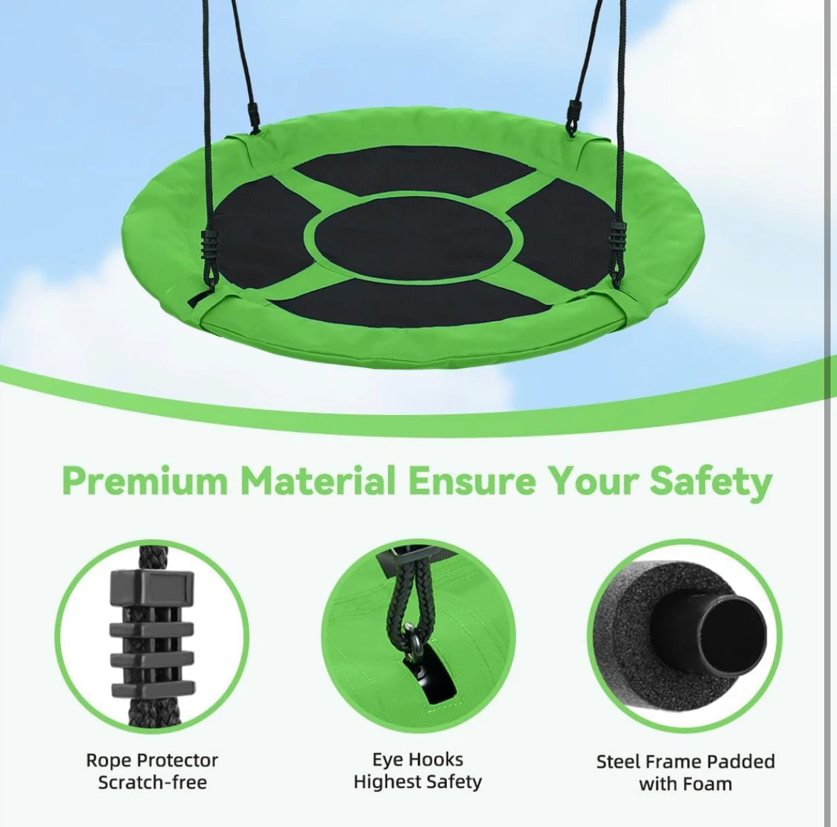 Brand new 40" Green Saucer Swing with Rope & Bonus Hooks - photo 5