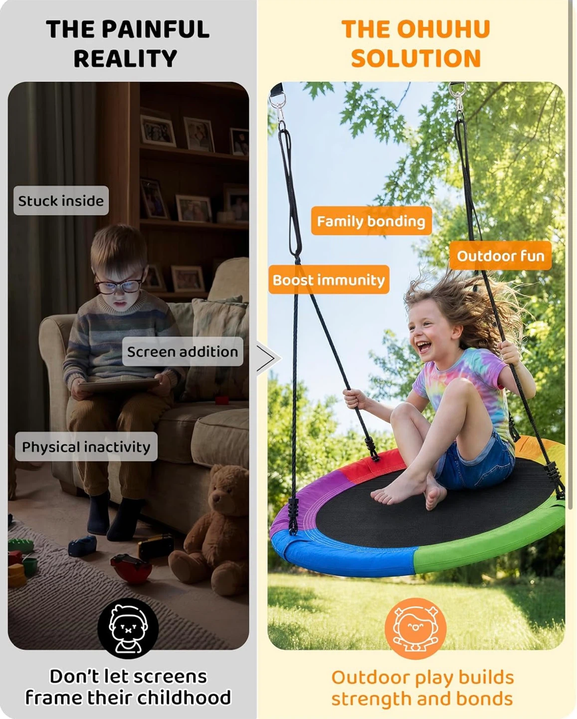 Brand new- OHUHU 40 inch Rainbow Saucer Tree Swing - photo 2