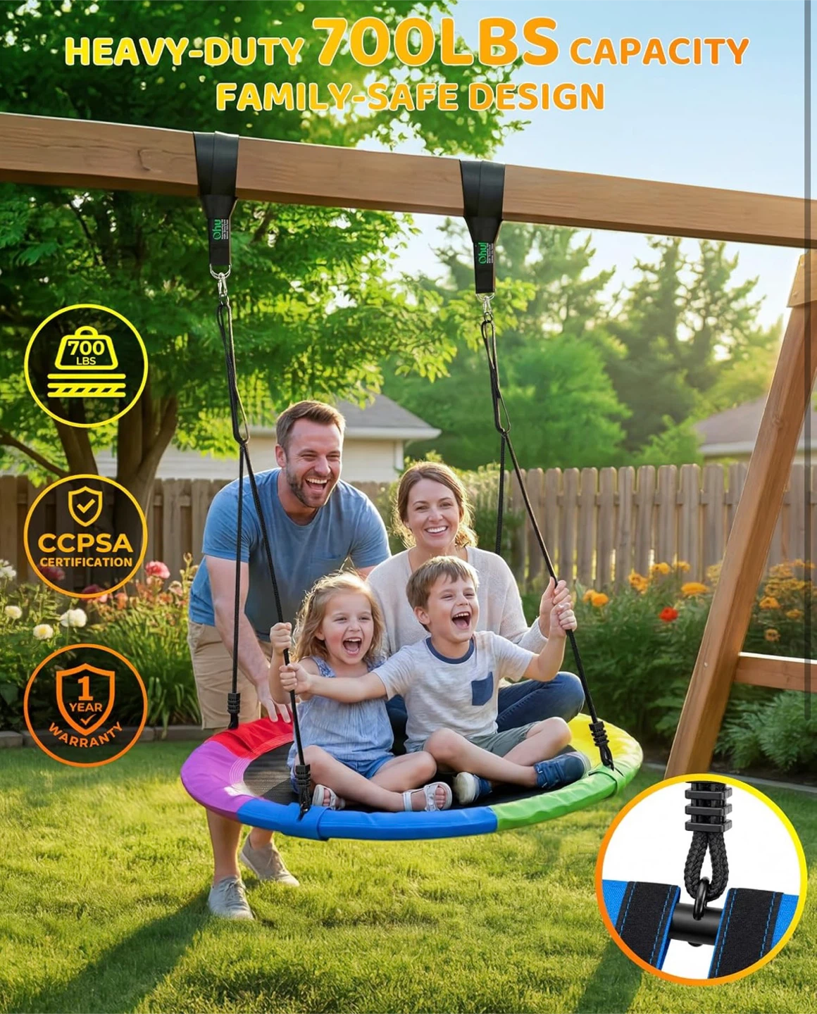 Brand new- OHUHU 40 inch Rainbow Saucer Tree Swing - photo 3