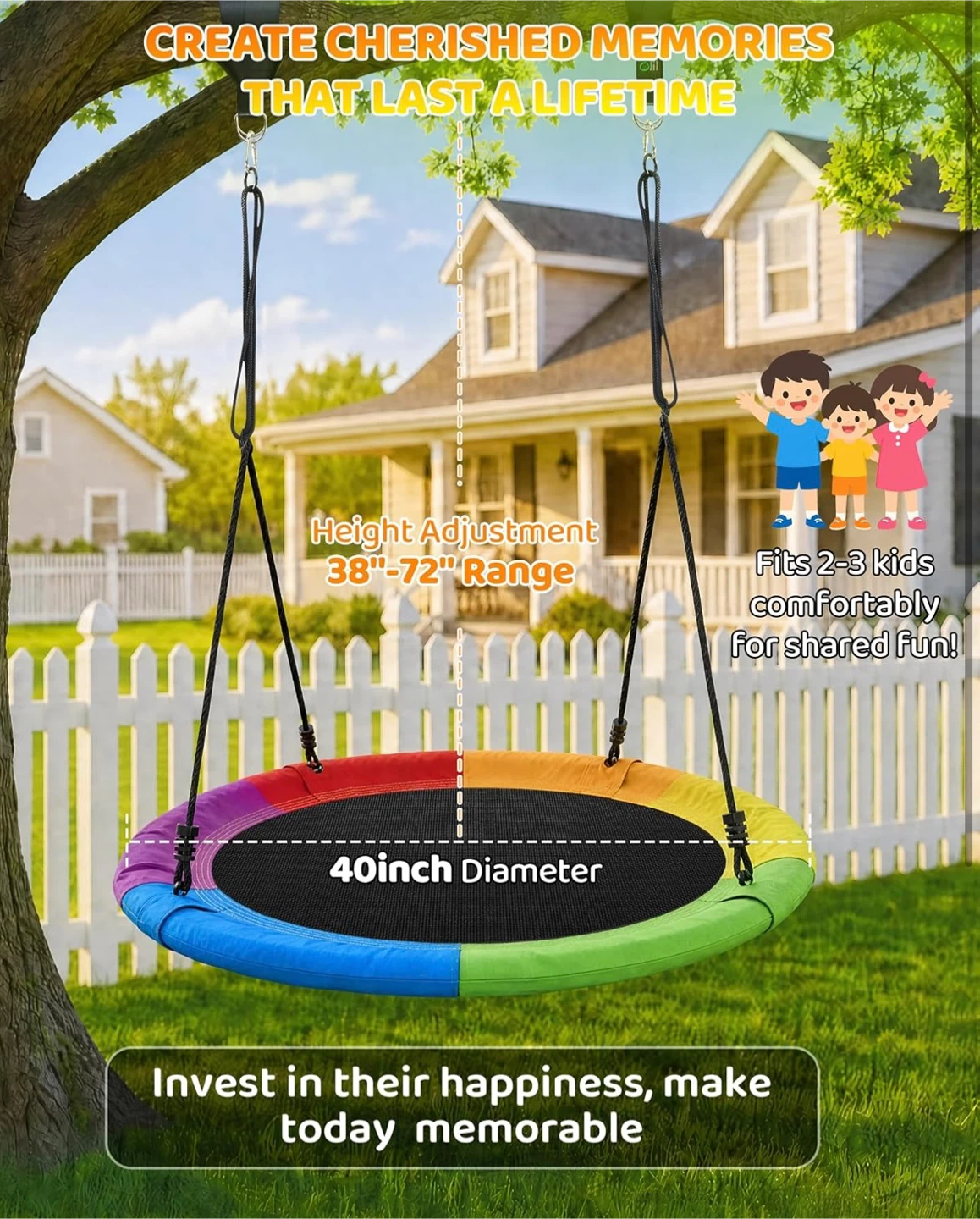 Brand new- OHUHU 40 inch Rainbow Saucer Tree Swing - photo 5