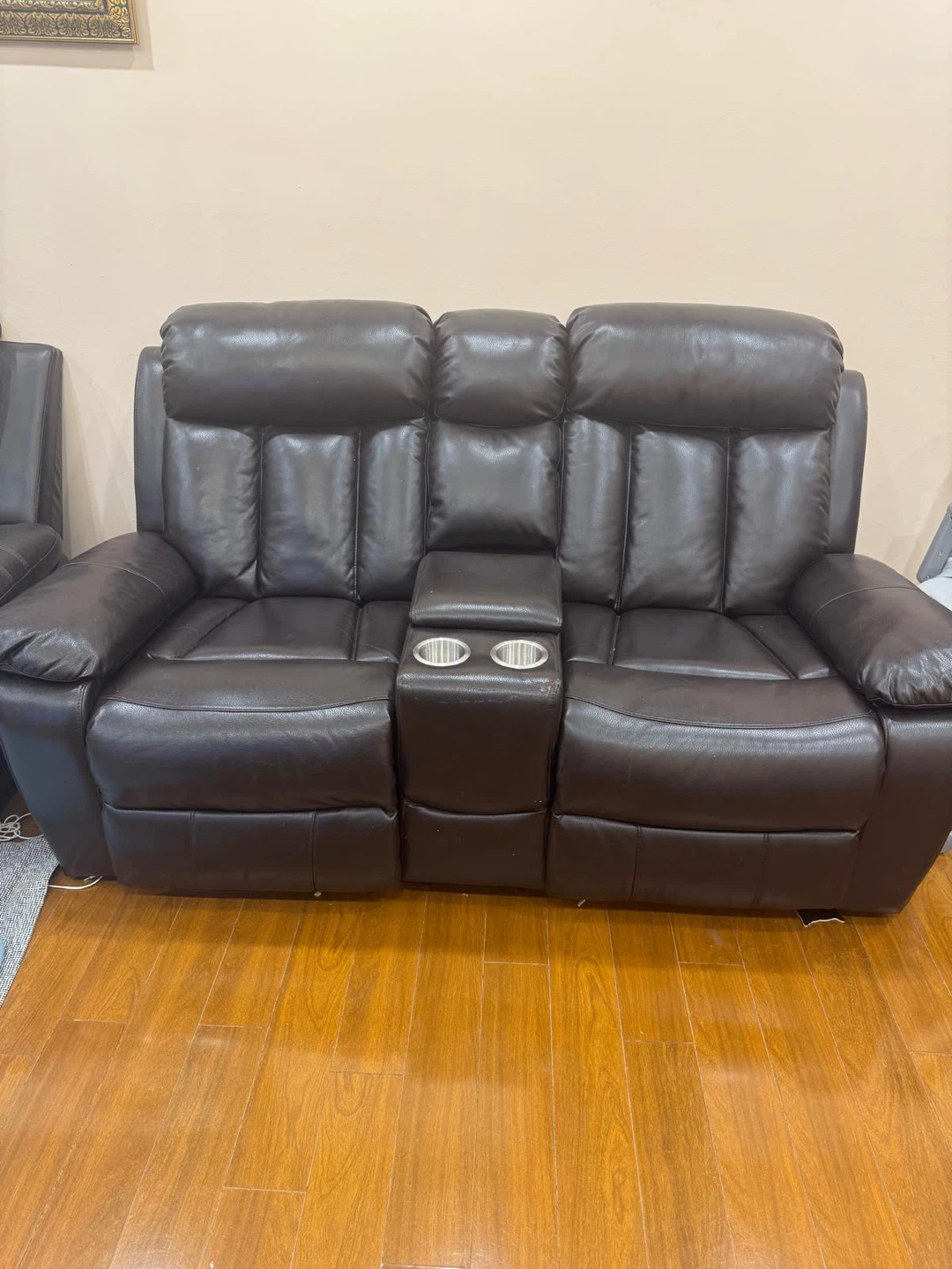 Brown Leather Loveseat Recliner with Cup Holders