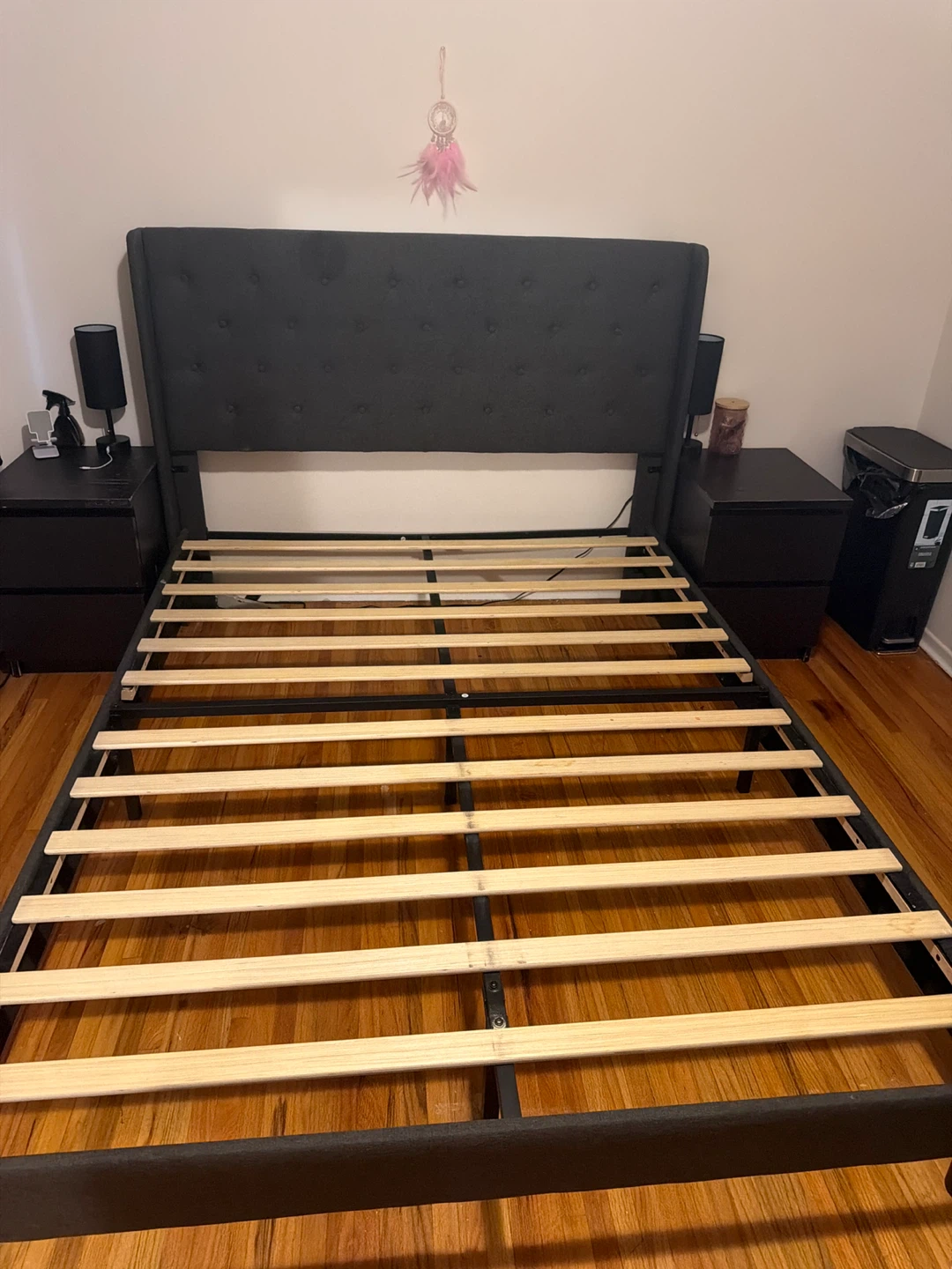 Dark Grey Tufted Headboard Bed Frame