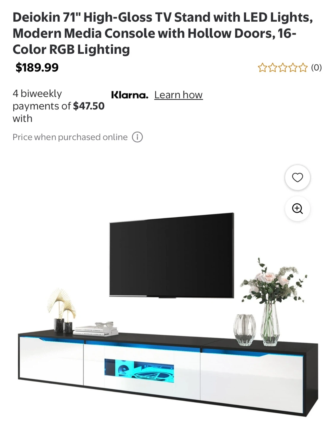 Deiokin 71" High-Gloss TV Stand with LED Lights