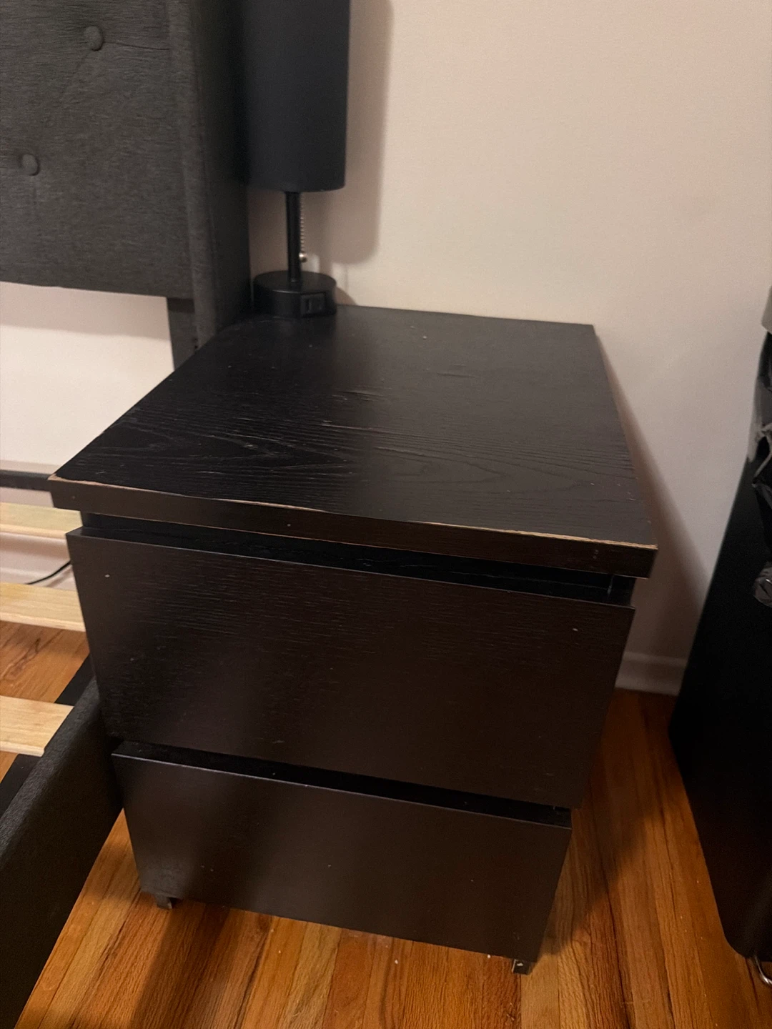Black 2-Drawer Nightstand& Charging lamps