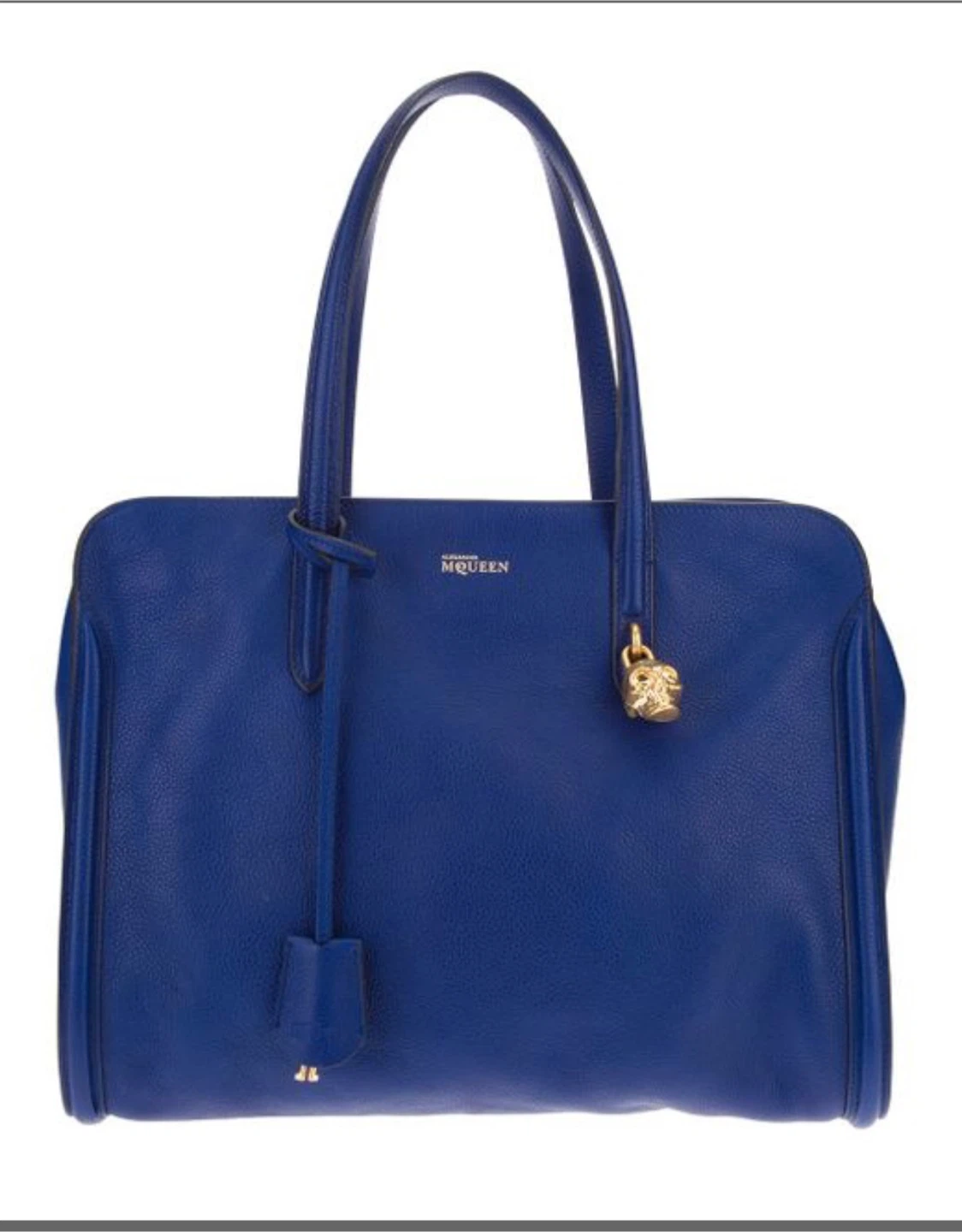 Alexander McQueen Blue Leather Tote Bag with Skull Charm