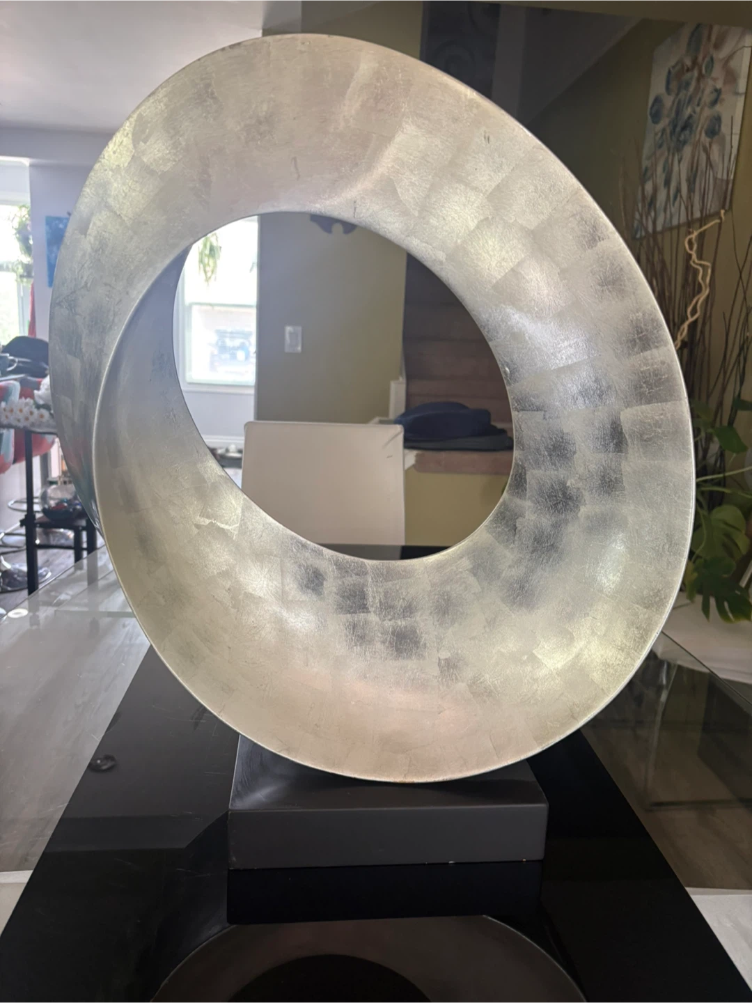 Silver Abstract Loop Sculpture with Black Base - photo 2
