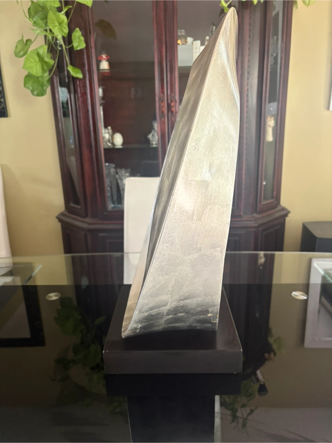 Silver Abstract Loop Sculpture with Black Base - photo 3