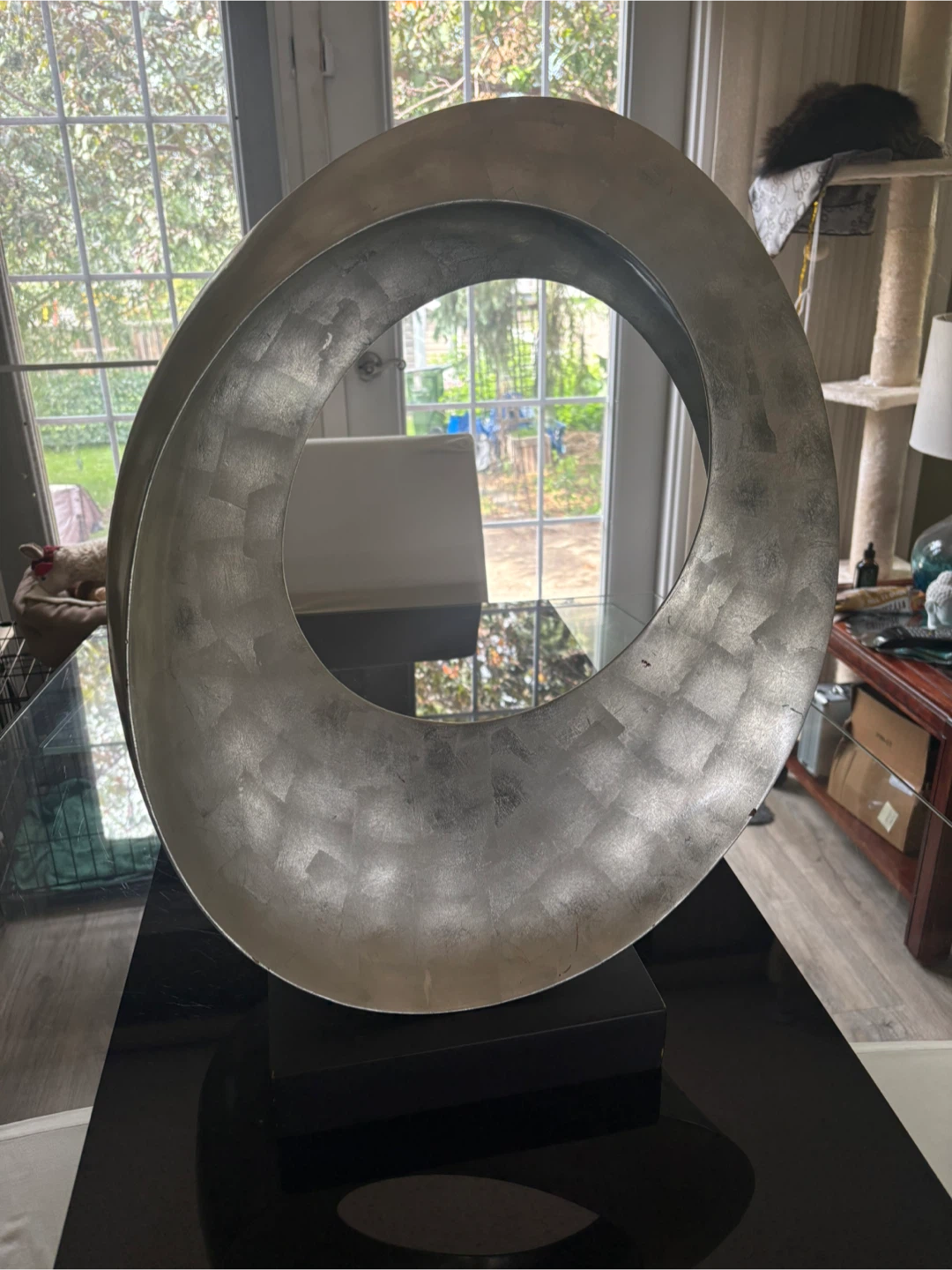 Silver Abstract Loop Sculpture with Black Base - photo 4