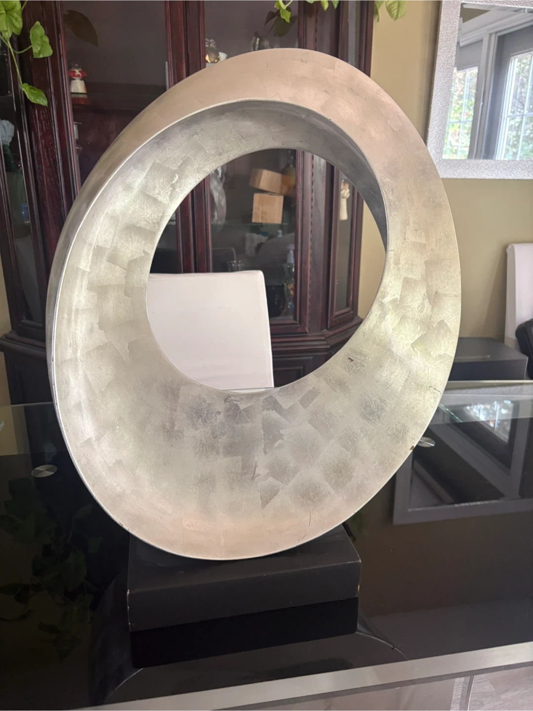 Silver Abstract Loop Sculpture with Black Base - photo 5