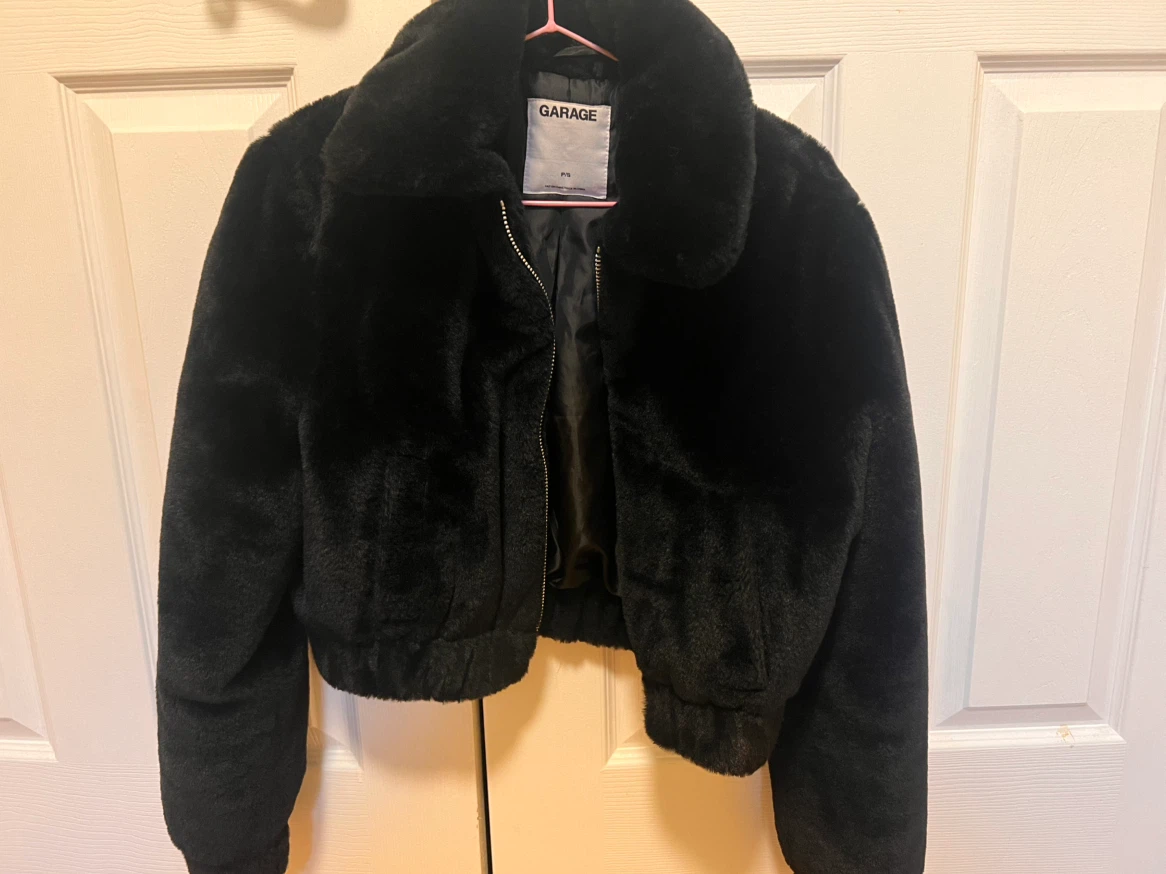 GARAGE Black Faux Fur Bomber Jacket